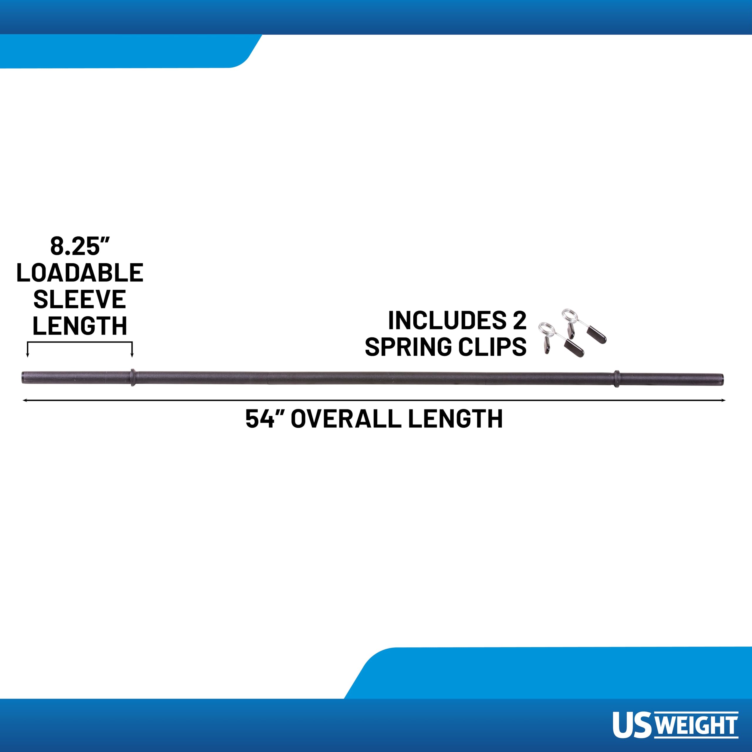 US Weight disassembled three-piece bar sections laid out to show easy storage and travel
