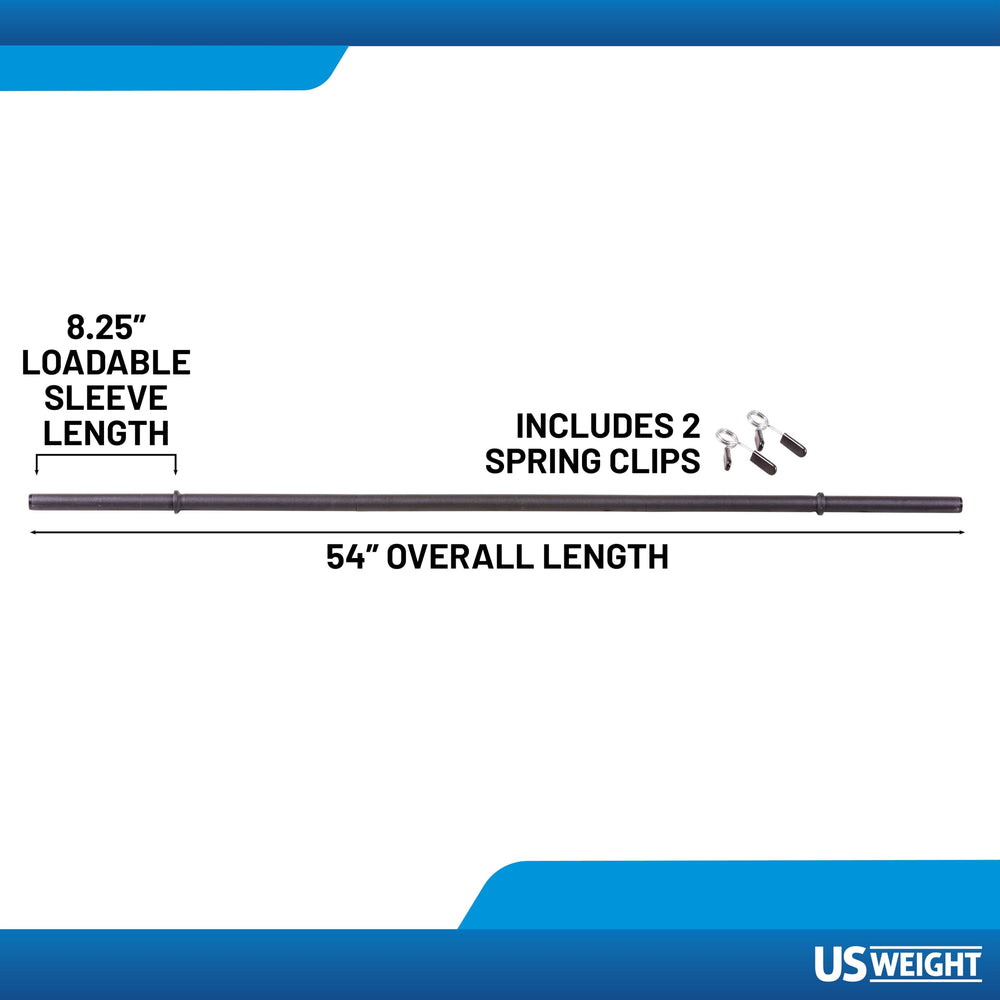 US Weight disassembled three-piece bar sections laid out to show easy storage and travel