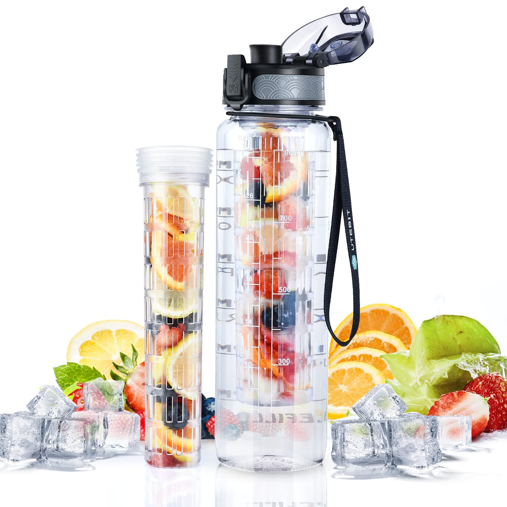 UTEBIT clear front view showing bottle shape and capacity, easy hydration