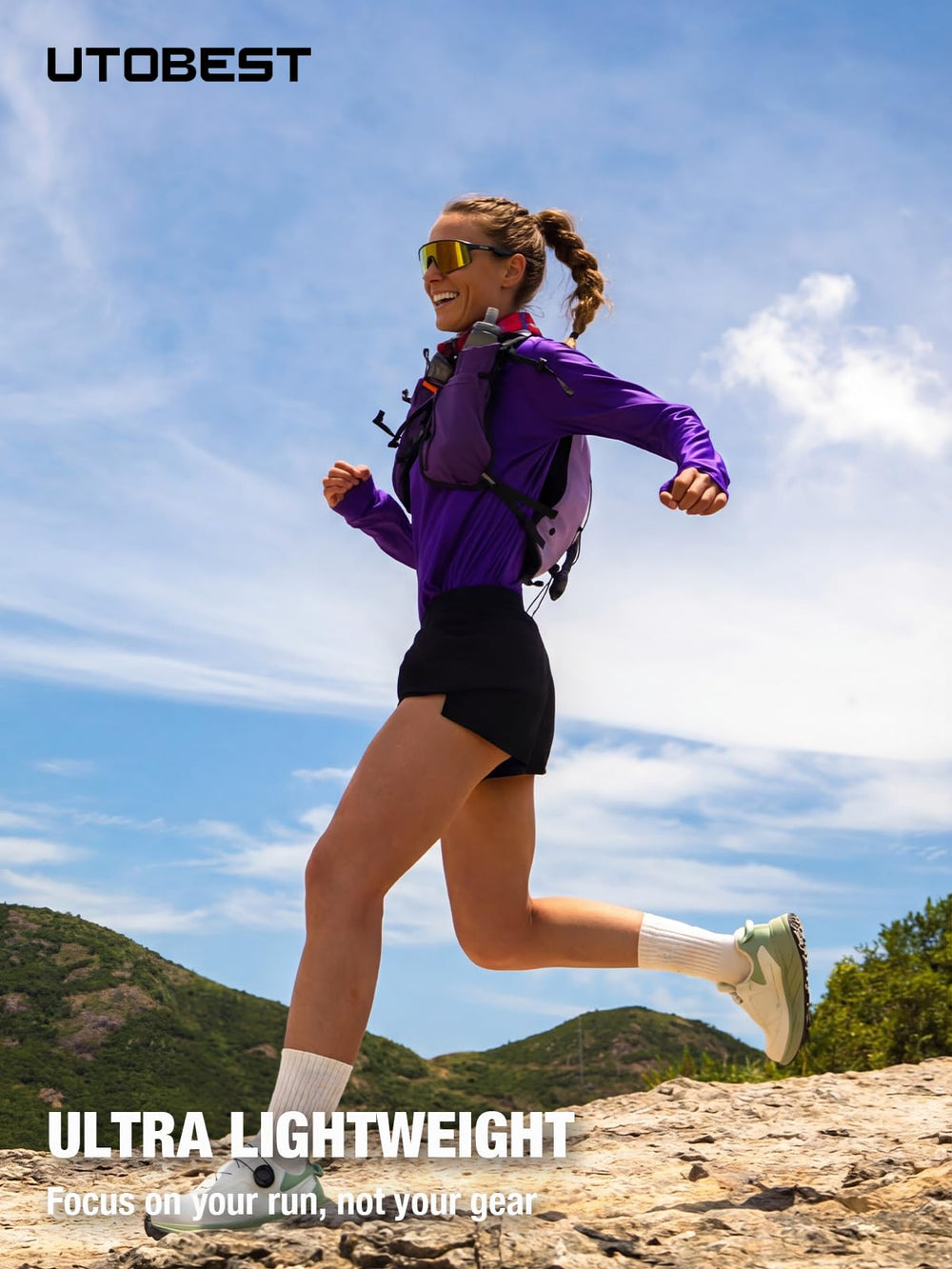 UTOBEST on runner showing scale and fit to demonstrate low-bounce, compact profile