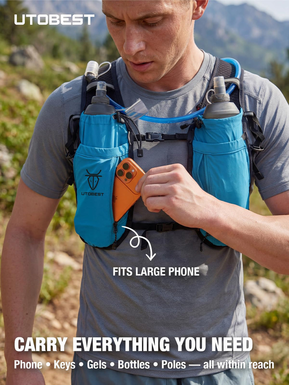UTOBEST trekking pole loops and attachment points for hands-free trail gear carry