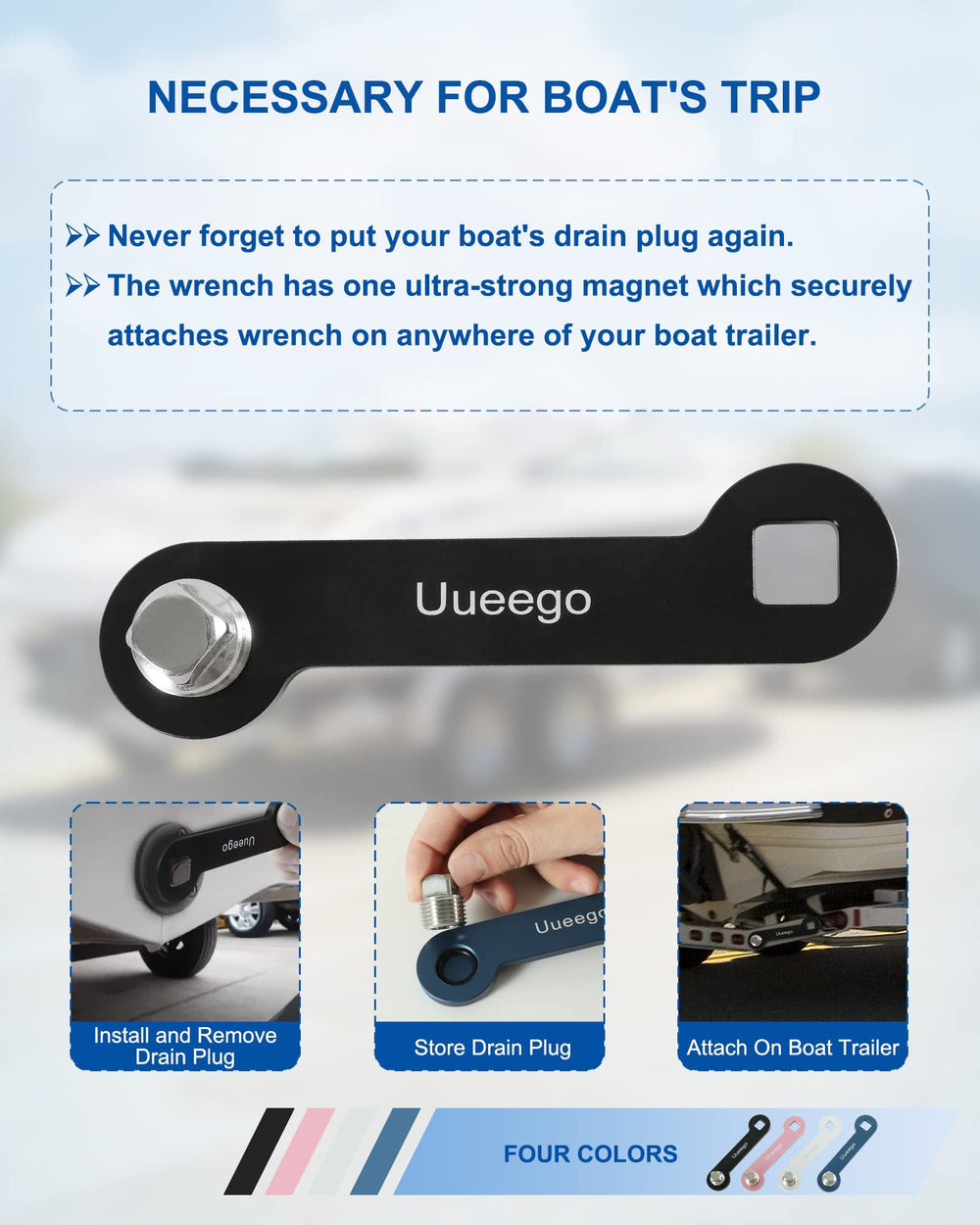 uueeGo wrench paired with a ratchet turning a drain plug, fast and secure removal