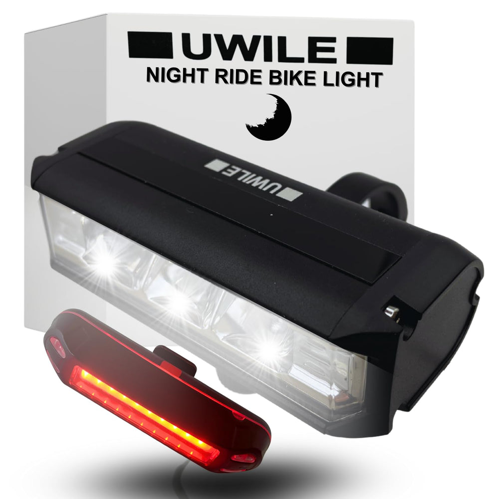 UWILE front-on-handlebar view showing bright beam and improved visibility