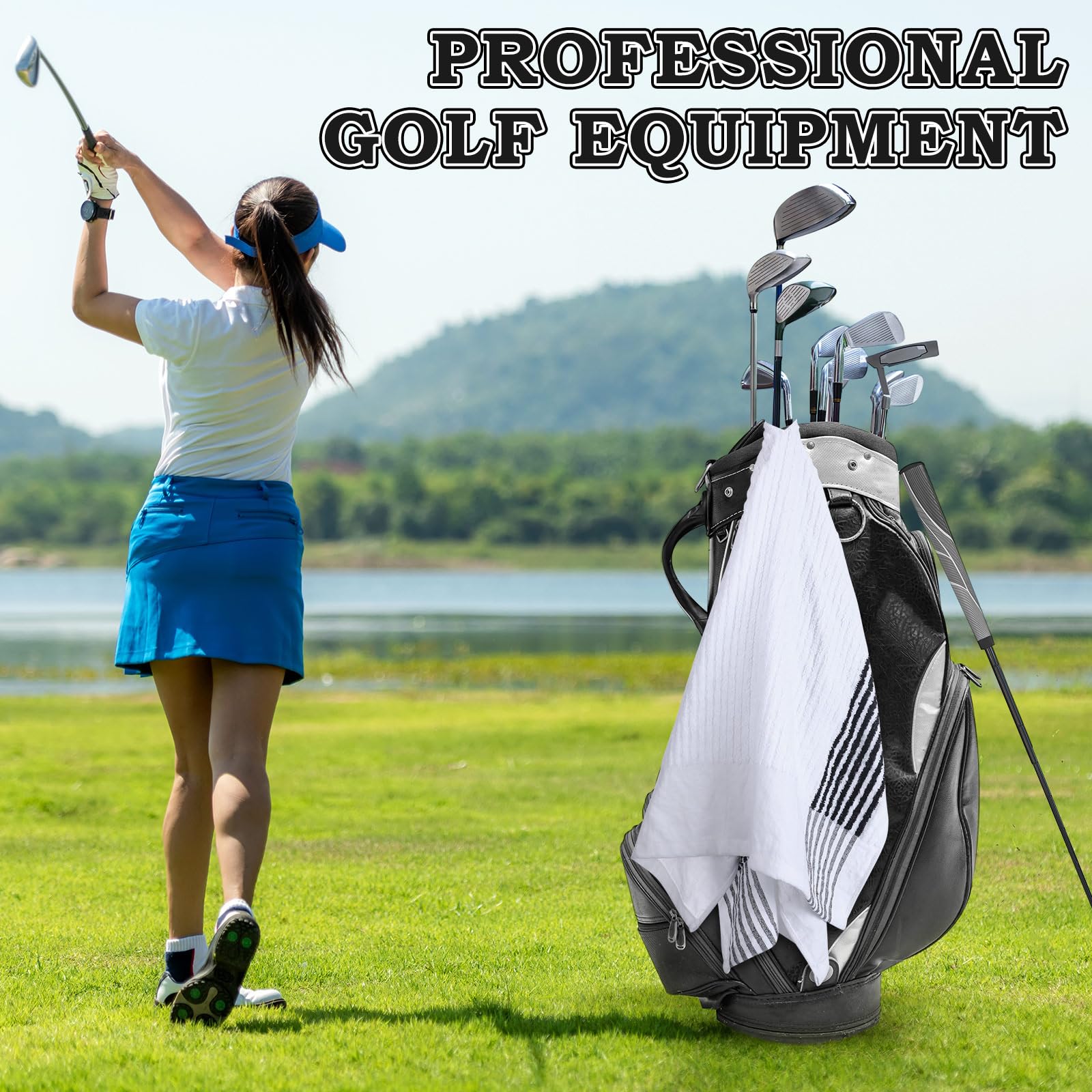 Vabean towel wiping a clubface to remove dirt and maintain contact benefit