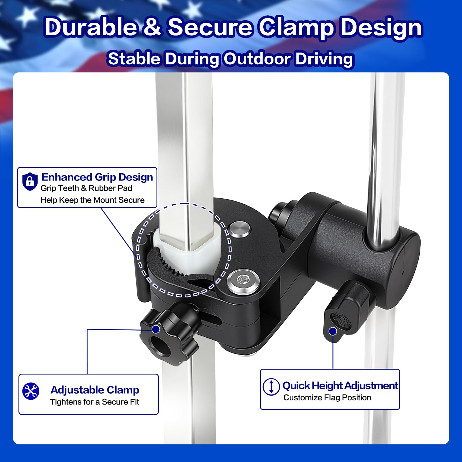 Vaccitect heavy-duty clamp installed under rail for secure grip