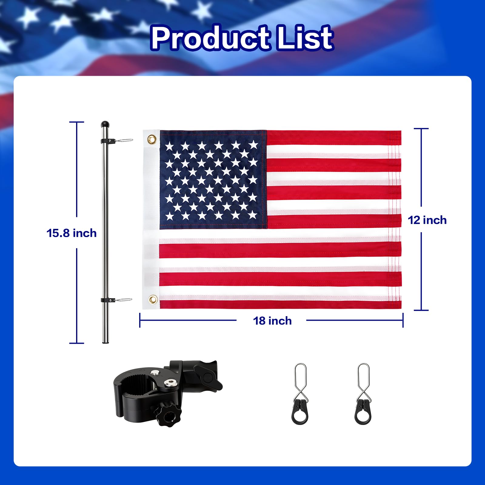 Vaccitect flag holder next to hand illustrating size and scale