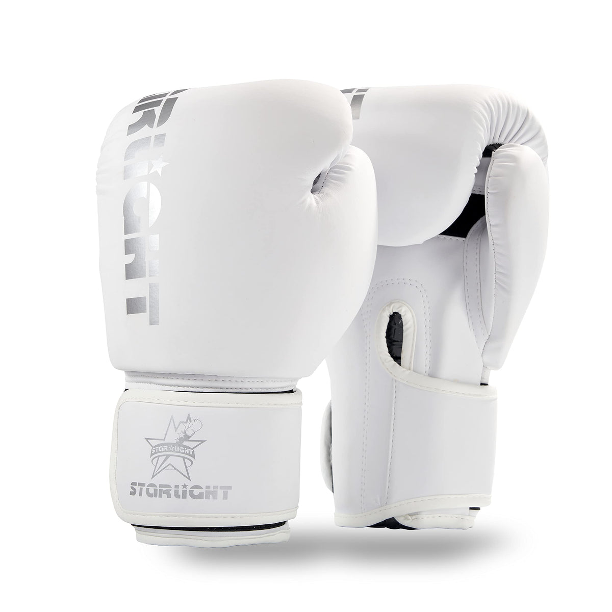 Valchiria glove front view showing white silver design and professional look