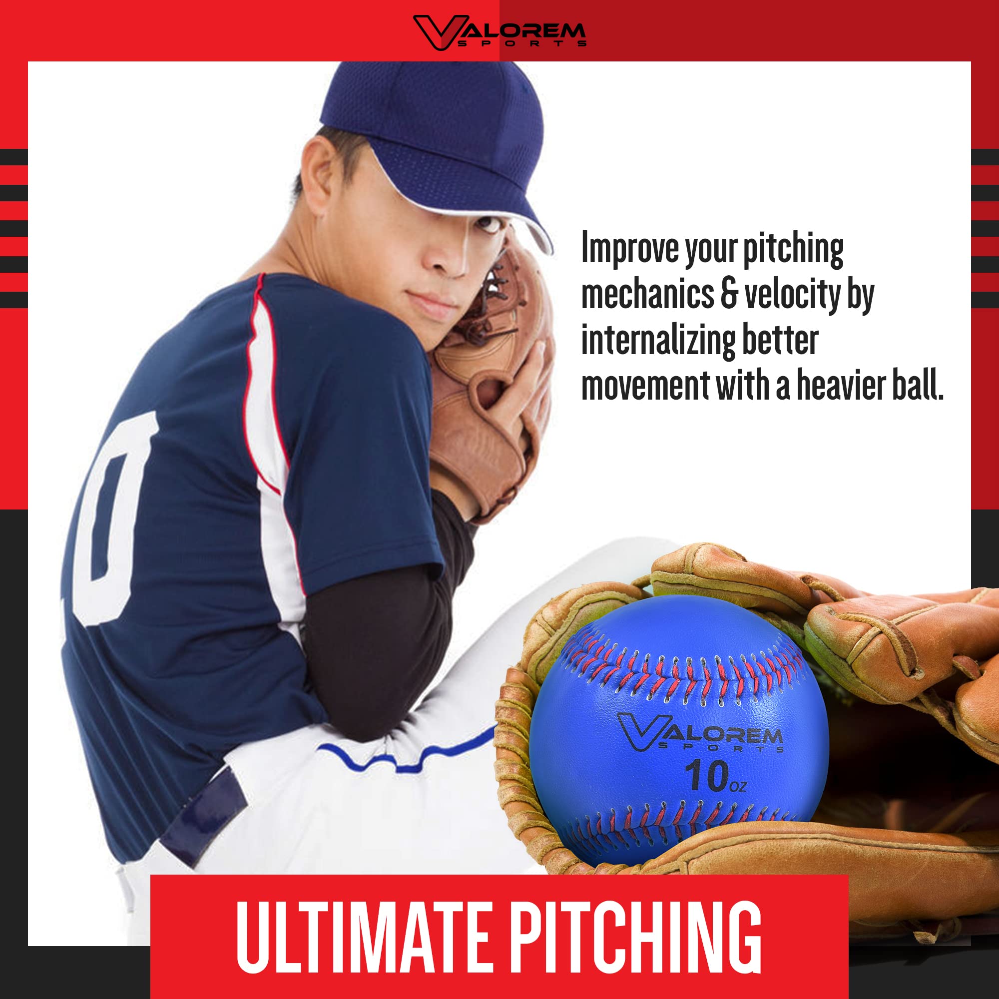 Valorem Sports three weighted baseballs in a row, displays progressive training weights