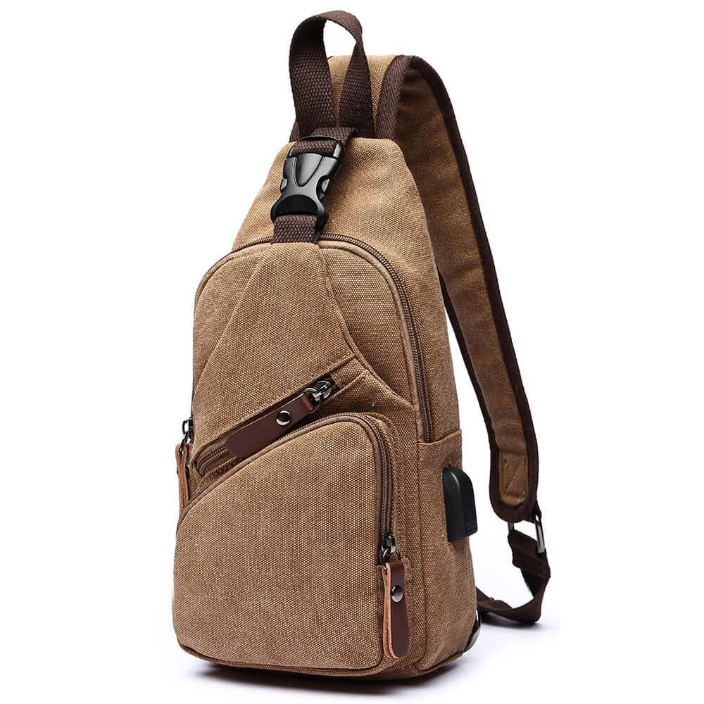 VanBasic front view showing compact vintage canvas and secure closure benefit