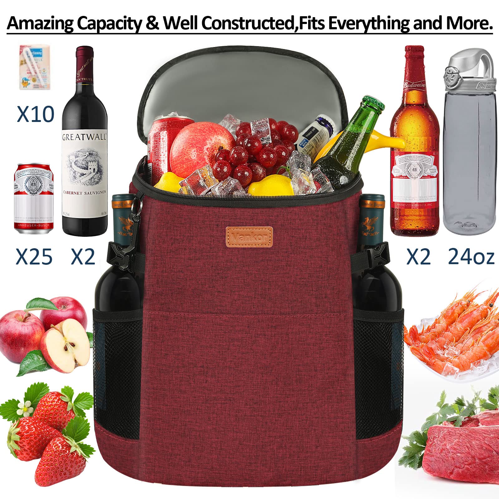 Vankor cooler in use at beach keeping drinks cold and hands free