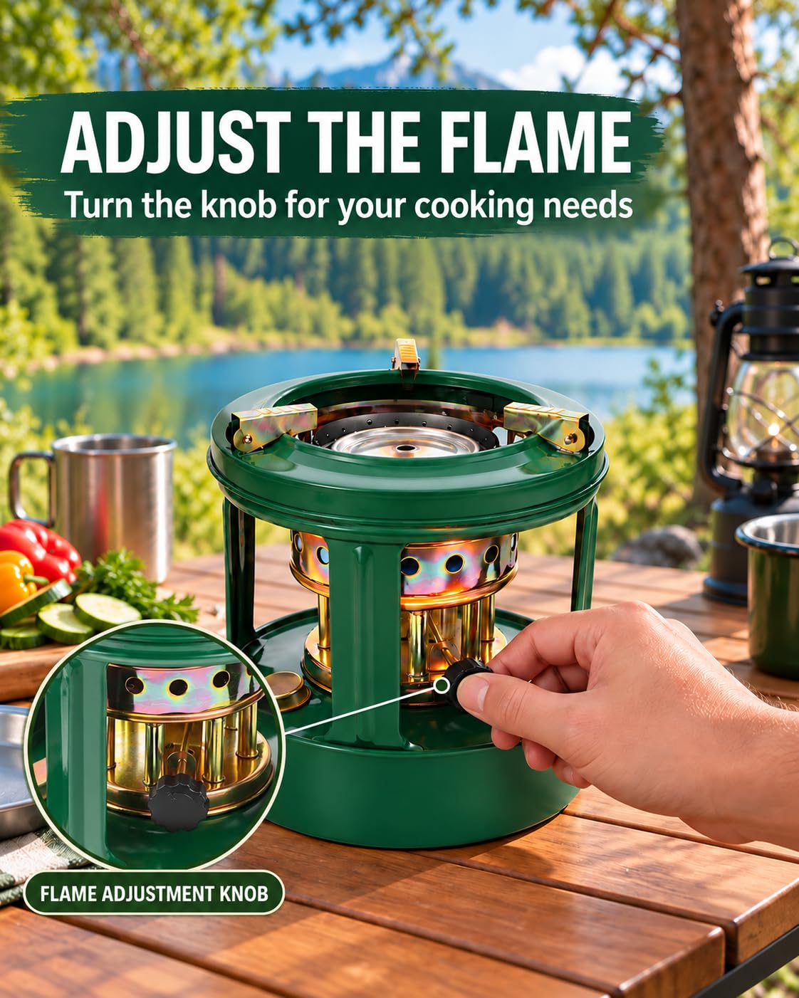 VANZACK close-up of wick adjuster mechanism showing precise flame control benefit