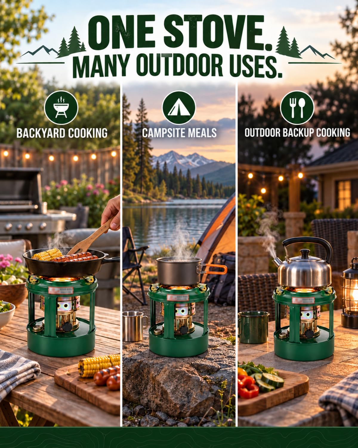 VANZACK stove in use at campsite with pans showing reliable outdoor cooking benefit