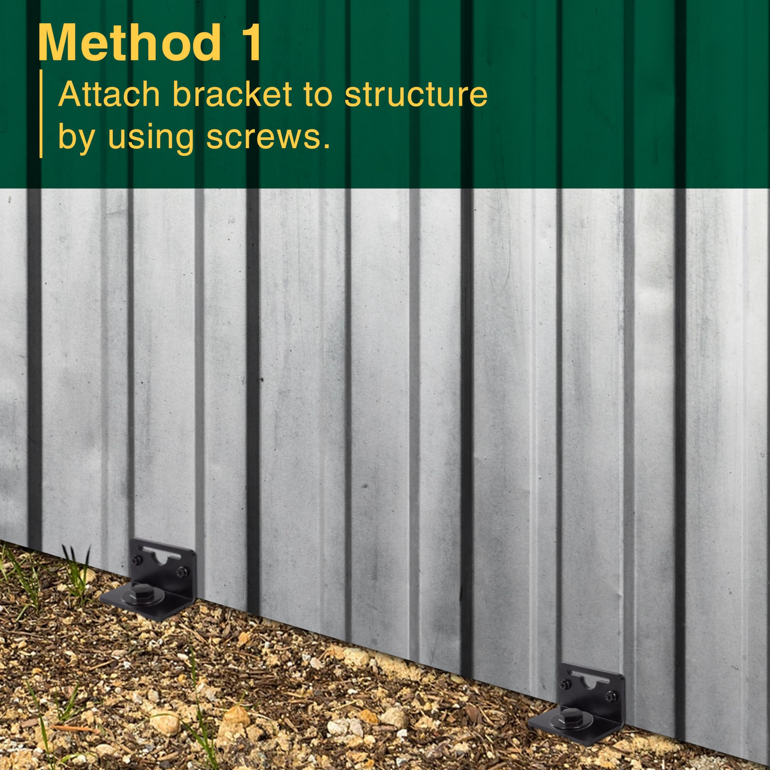 VASGOR bracket bolted to shed base illustrating secure attachment and load distribution