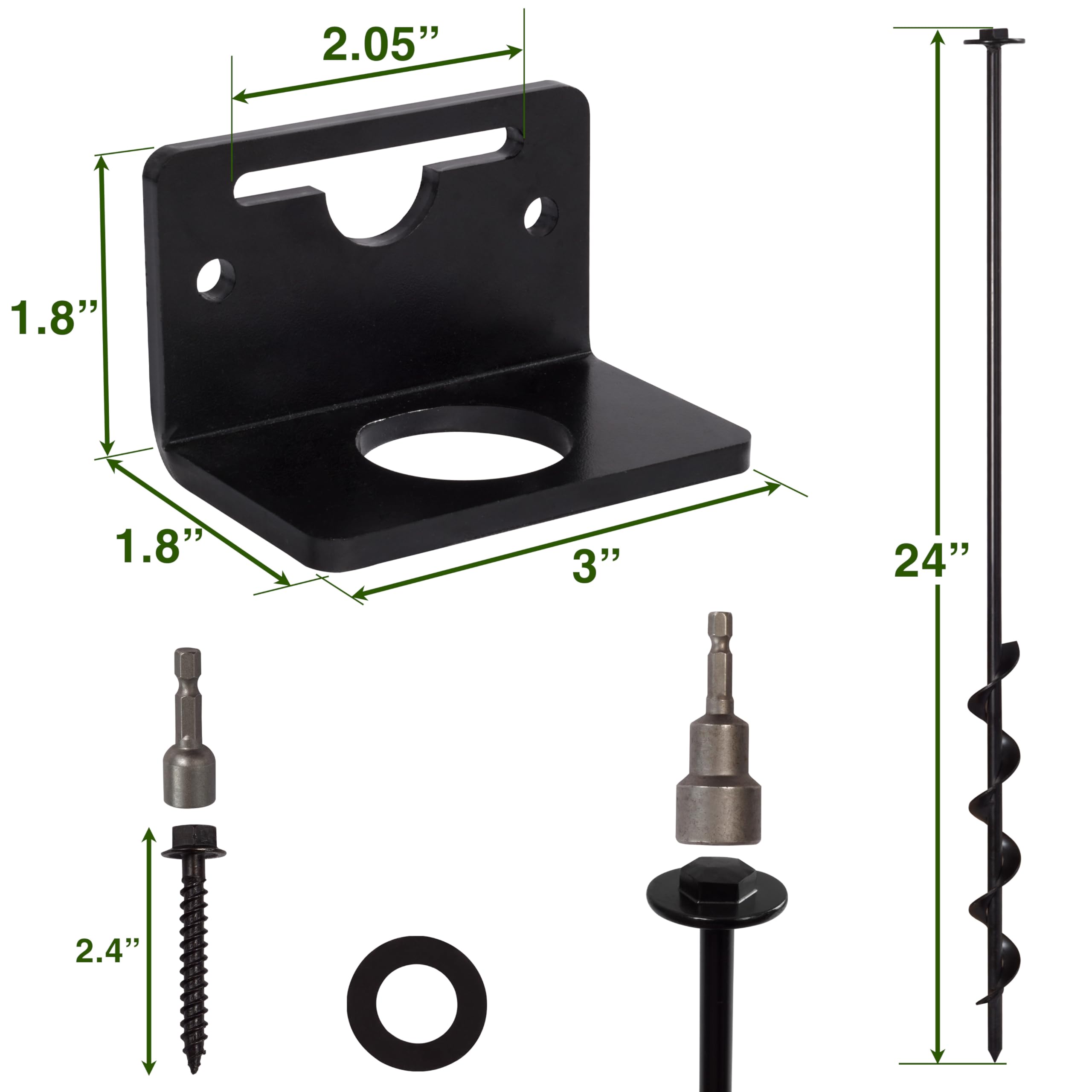VASGOR drill adapter and brackets laid out to show included installation hardware