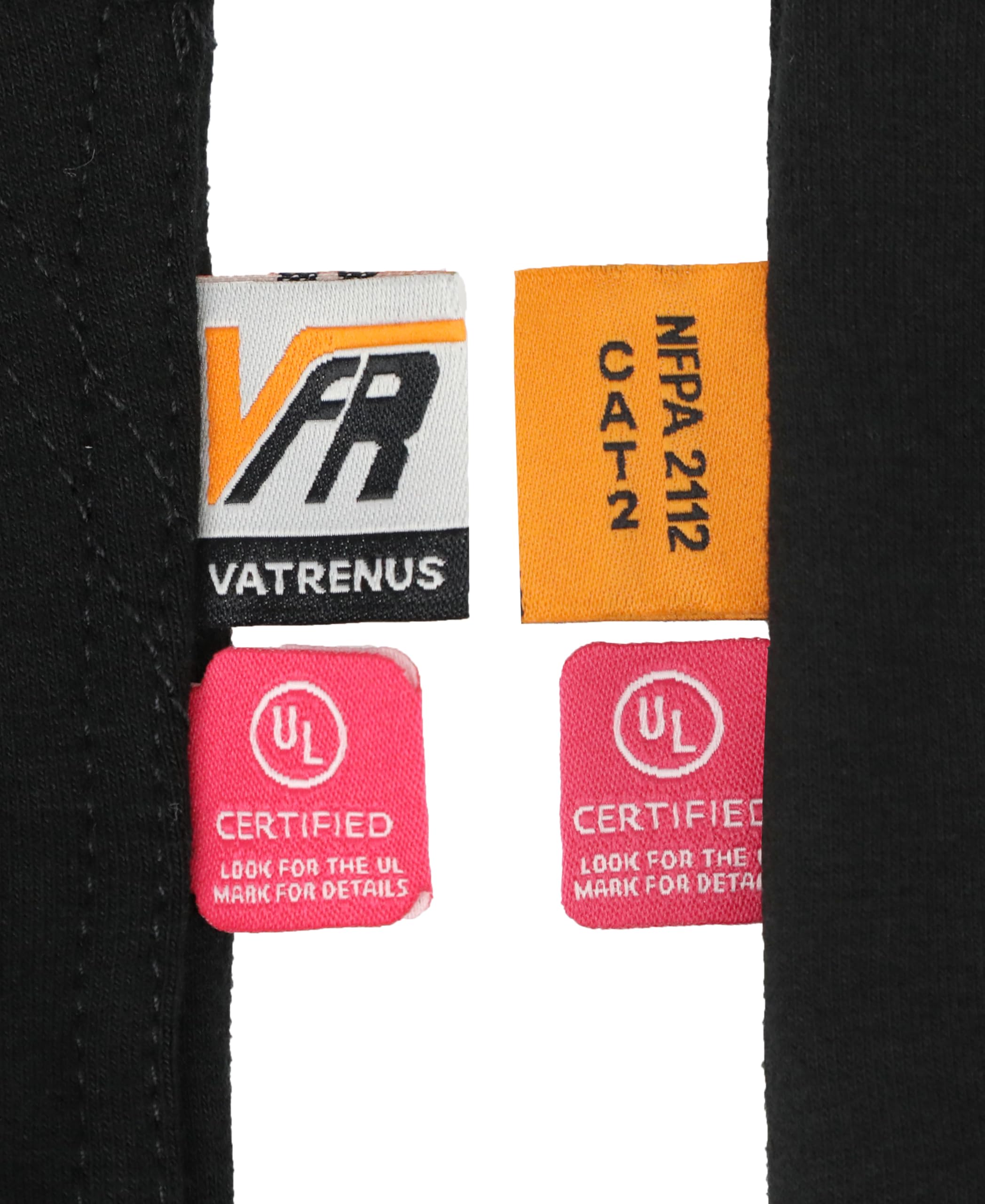VATRENUS label and certification tags proving NFPA and ATPV compliance