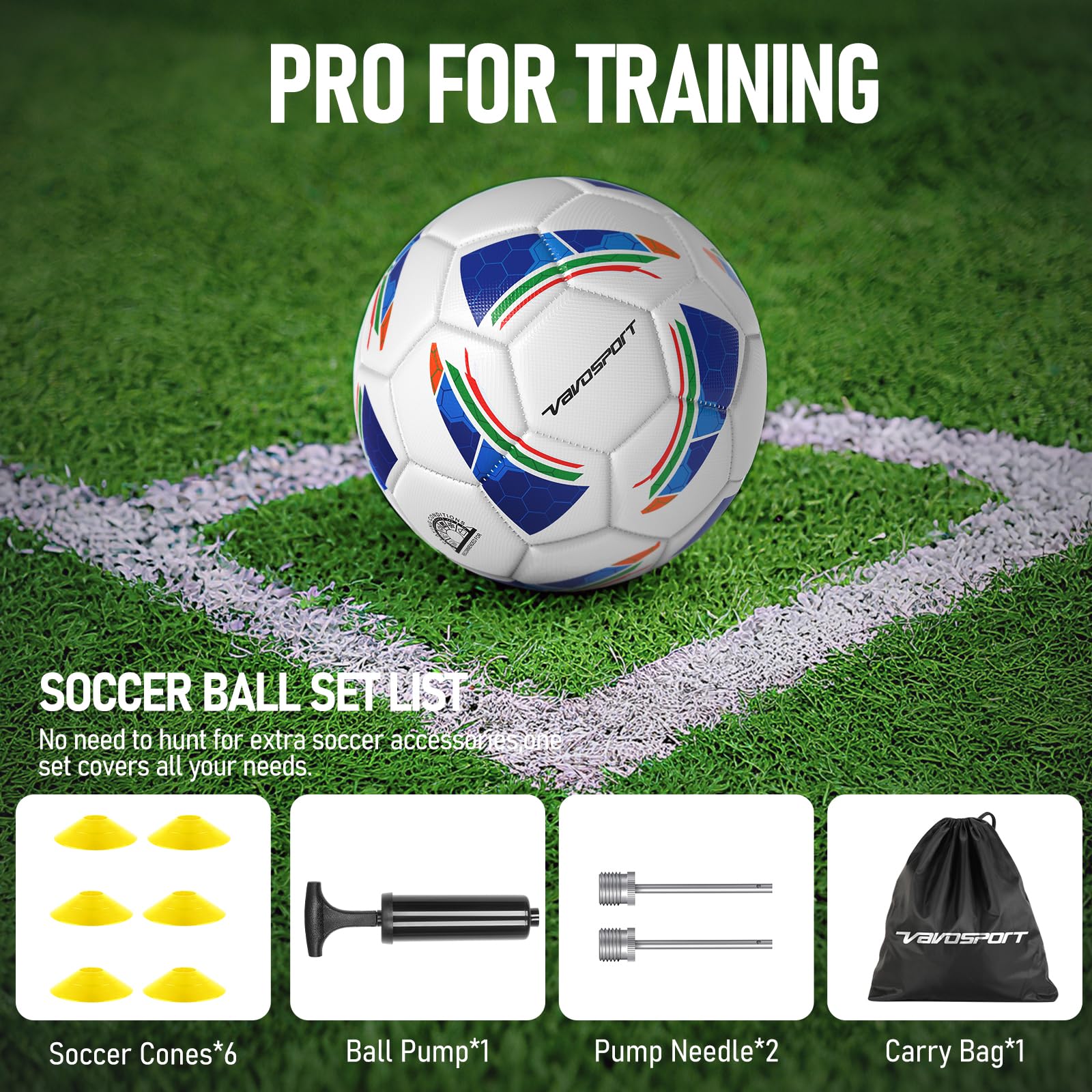 VAVOSPORT carry bag filled with balls cones pump — organized and travel-ready