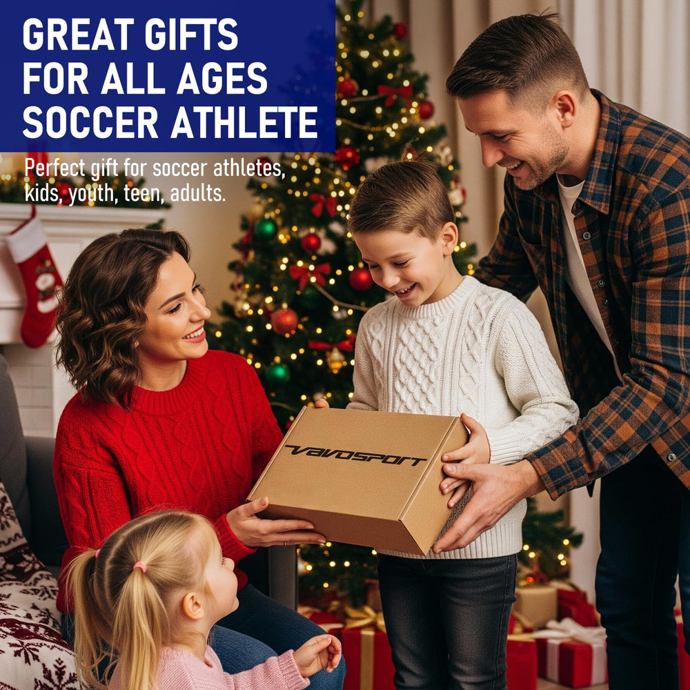 VAVOSPORT family playing soccer in backyard — encourages active outdoor play