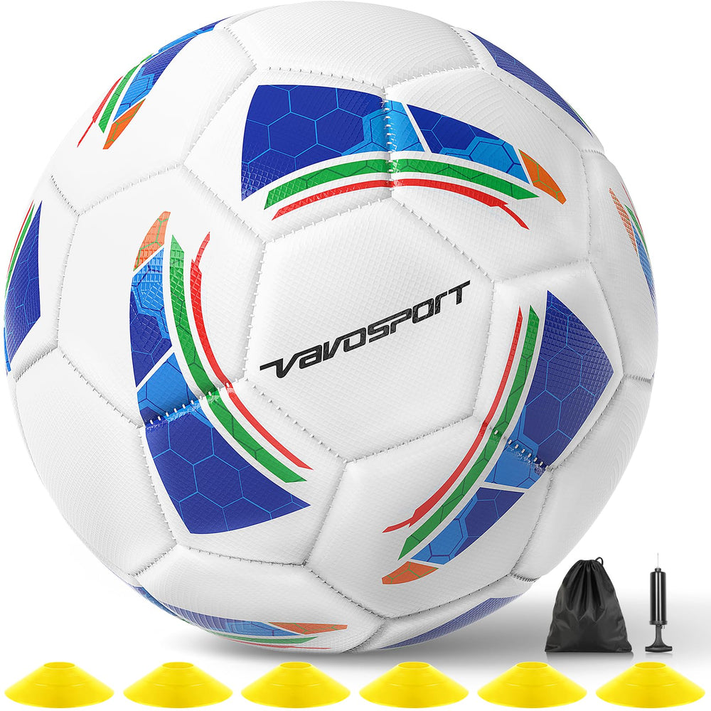 VAVOSPORT front view of complete set showing balls cones pump bag — portable training kit