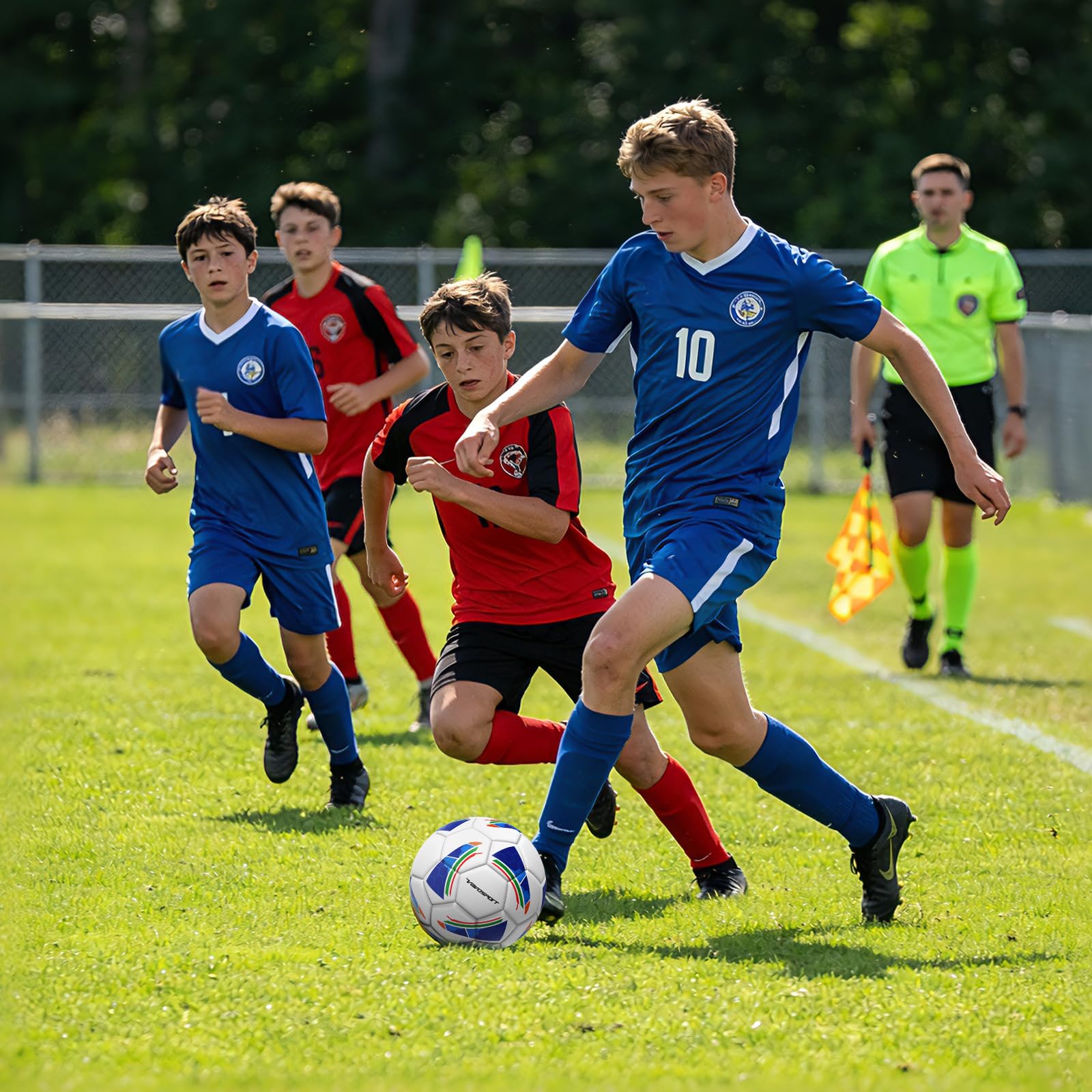 VAVOSPORT player kicking ball in motion — realistic bounce for practice benefit