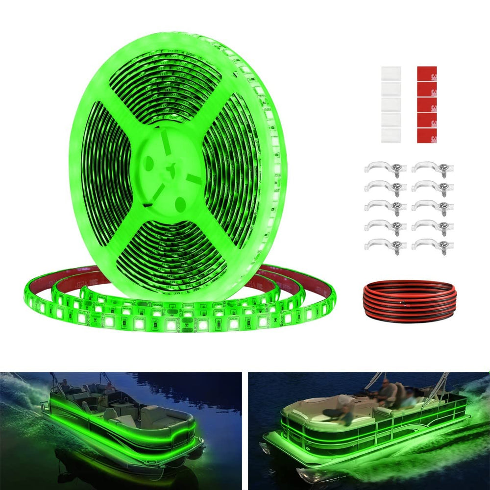 Vbakor front view of green LED strip kit showing full package and benefits