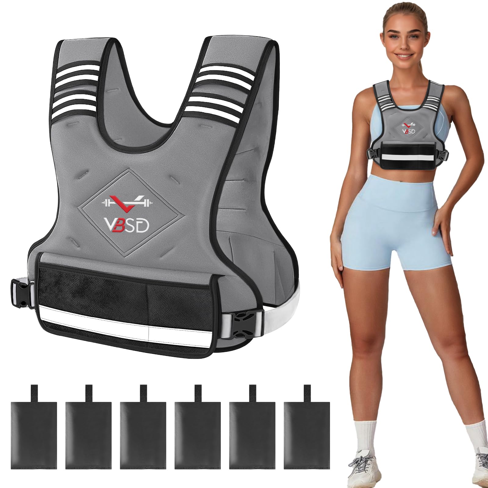 VBSD front view of grey vest showing slim fit and secure buckles, comfortable training