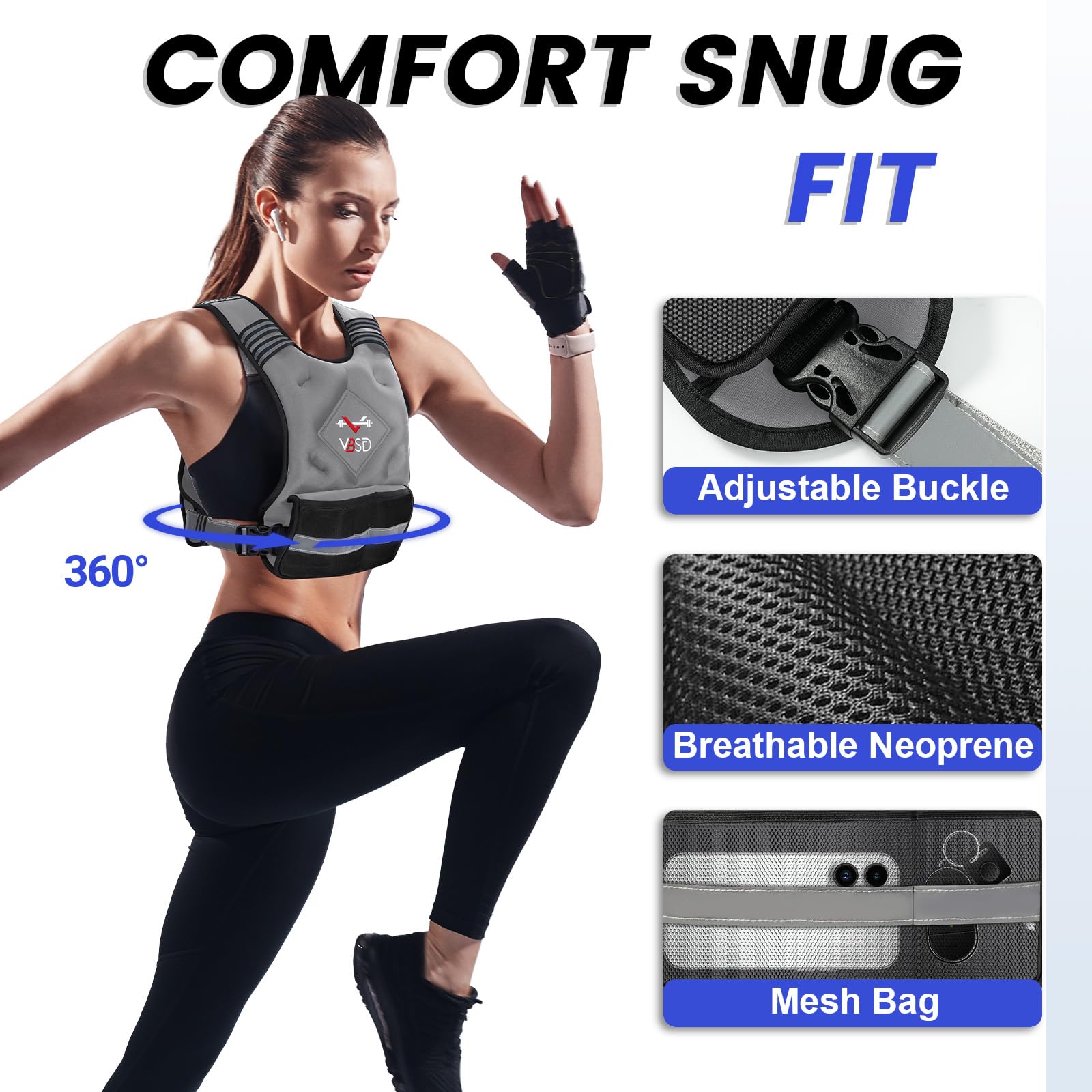 VBSD close-up of six removable iron-sand weight bags and pocket layout for precise load