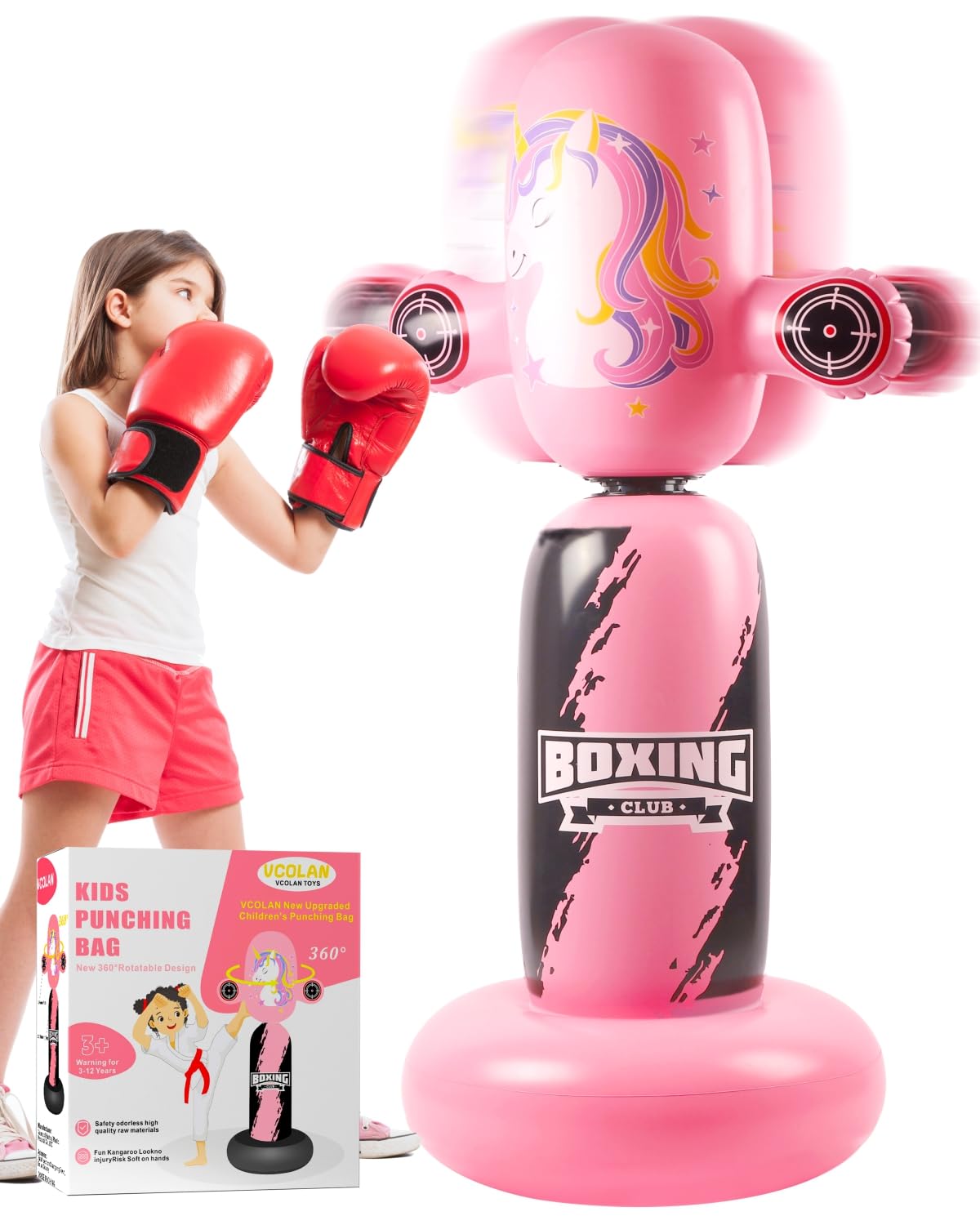 VCOLAN front view of inflatable punching bag showing friendly design and quick rebound