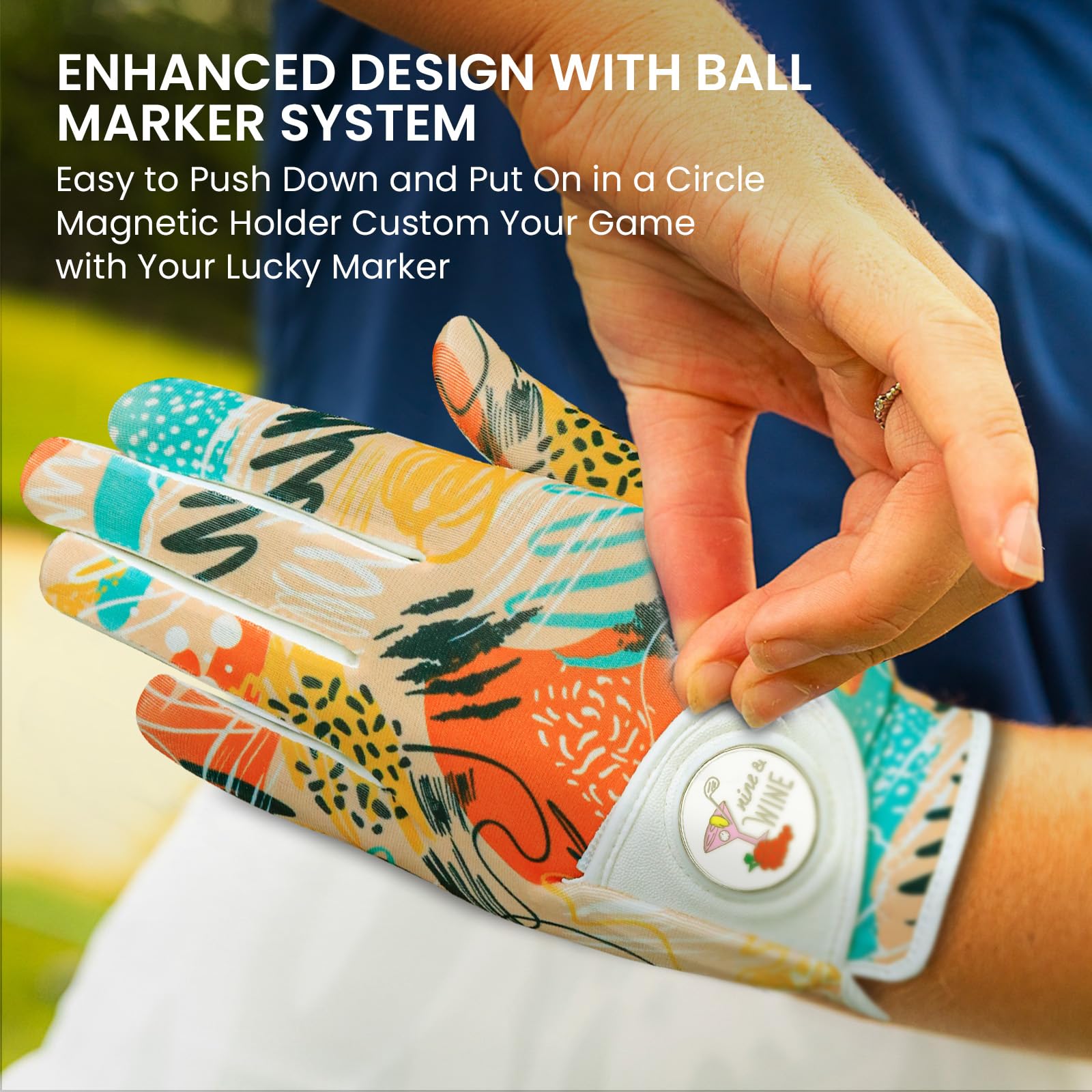 VEASAERS glove with magnetic USA ball marker attached showing quick access benefit