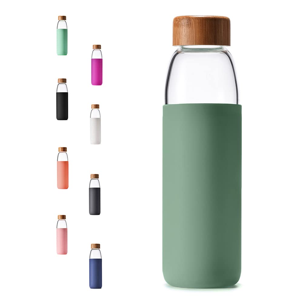 veegoal front view bottle with bamboo lid showing elegant design and leak protection