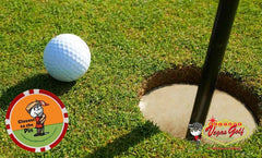 Vegas Golf chips arranged on a tee box ready to start a hole for fun