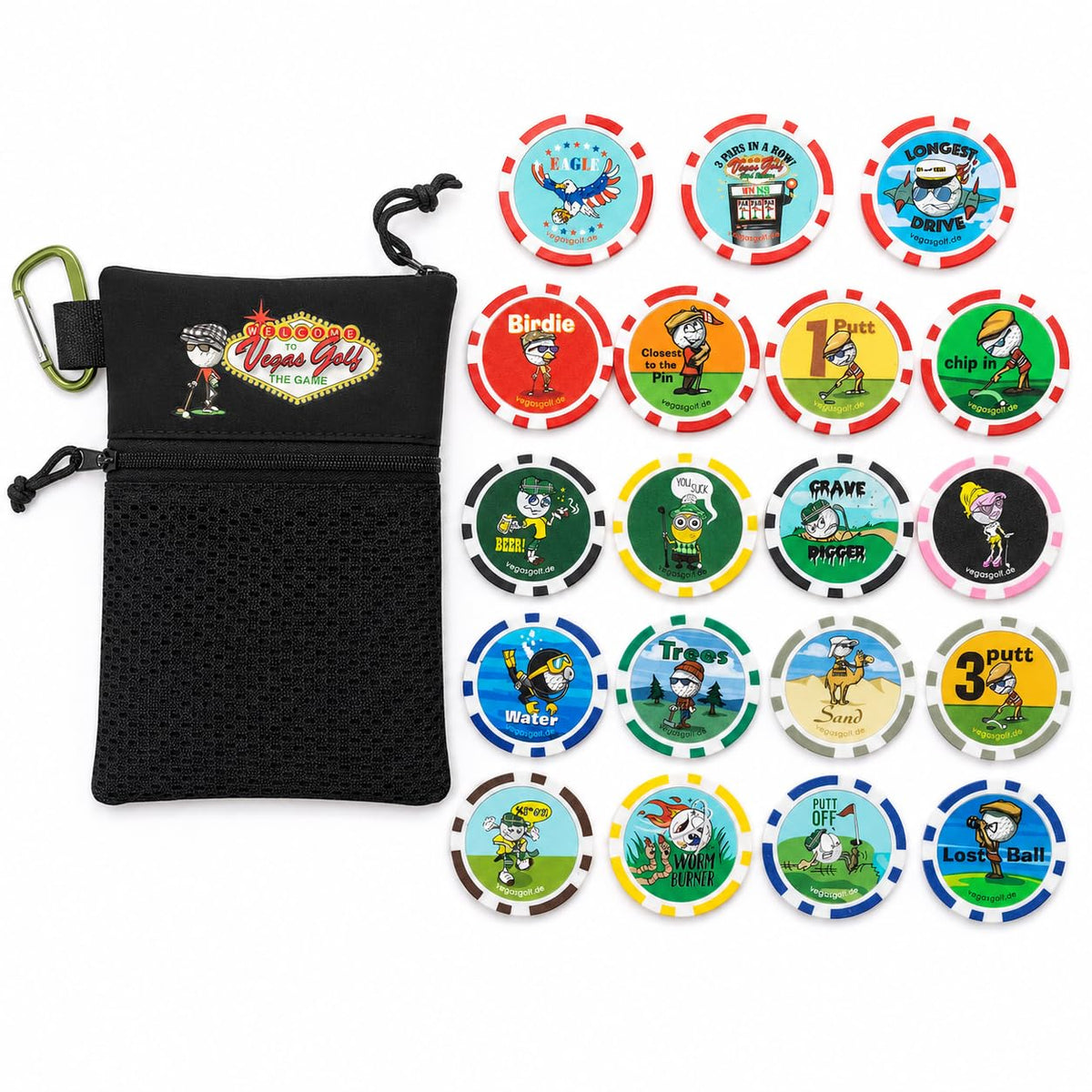 Vegas Golf front packaging showing VIP Edition and included items, clear presentation benefit