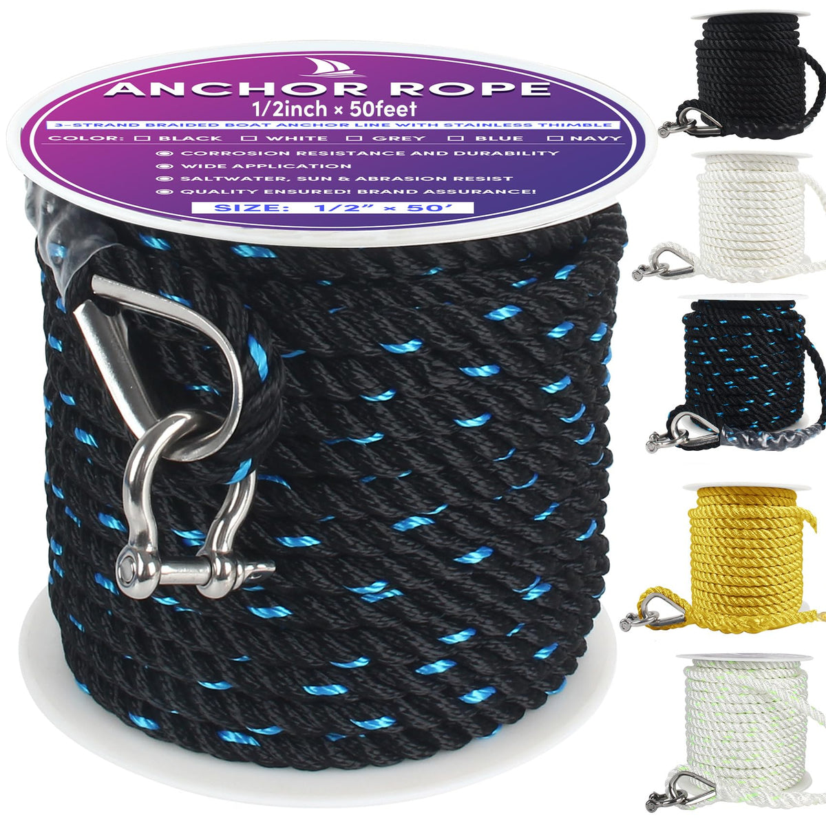 VEITHI anchor rope front packaging showing length and diameter benefit durability