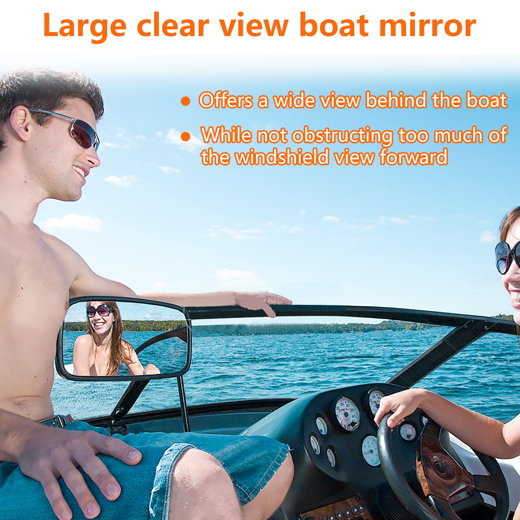 VEITHI mirror angled while towing a skier showing improved on-water awareness benefit