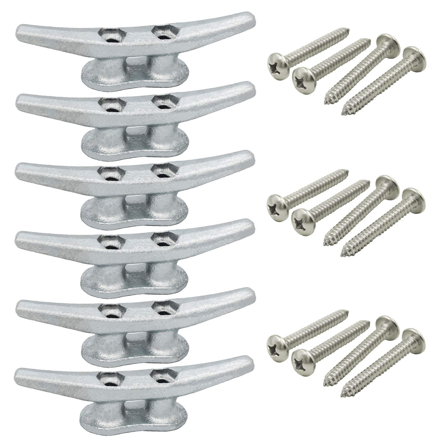 VEITHI front view of 4-inch galvanized dock cleat showing shape and finish for secure mooring