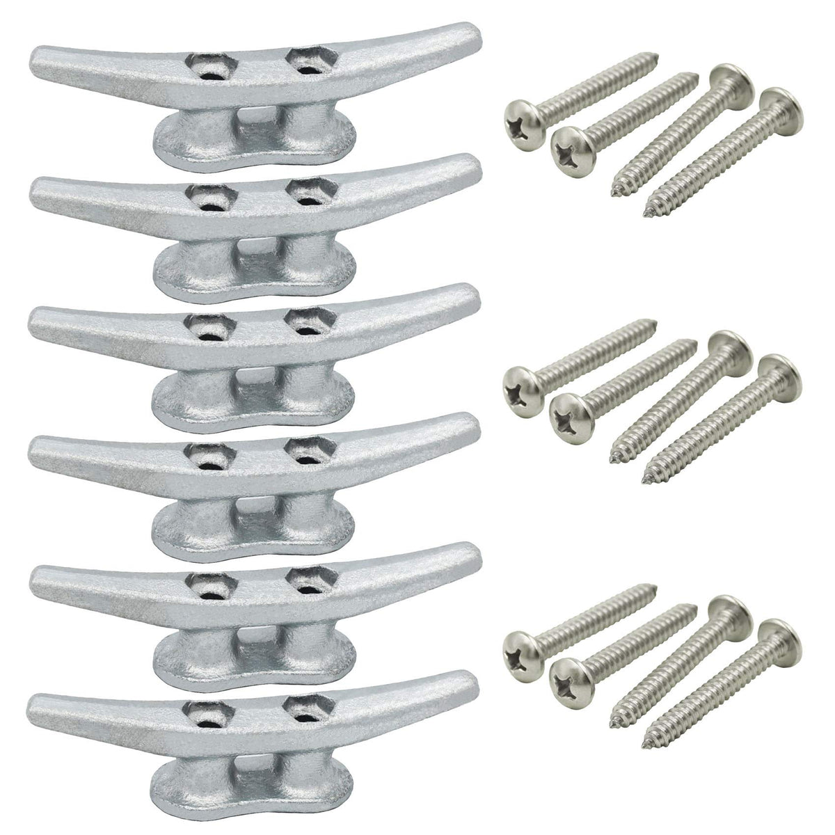 VEITHI front view of 4-inch galvanized dock cleat showing shape and finish for secure mooring