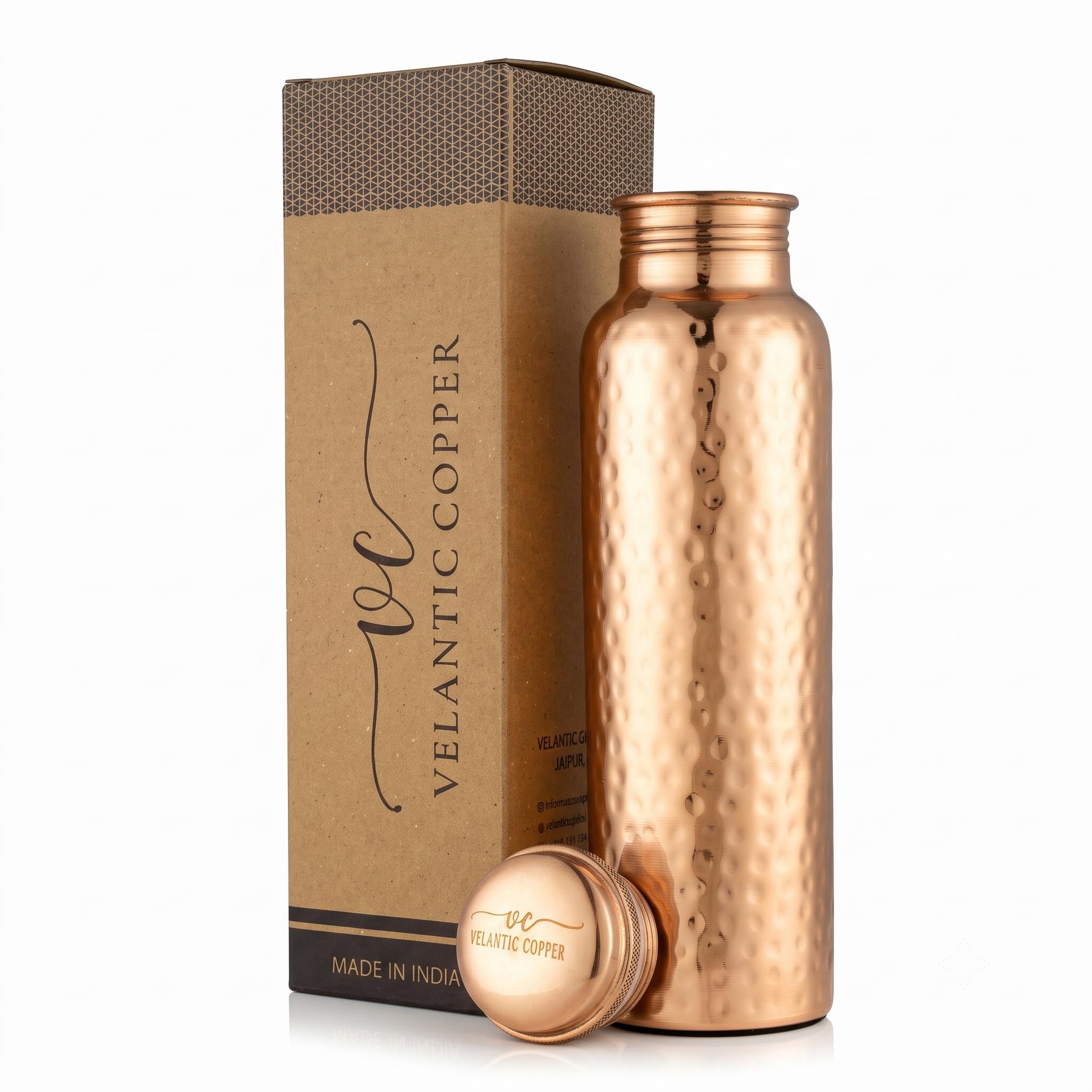 Velantic Copper front view showing elegant bottle and durable build benefit