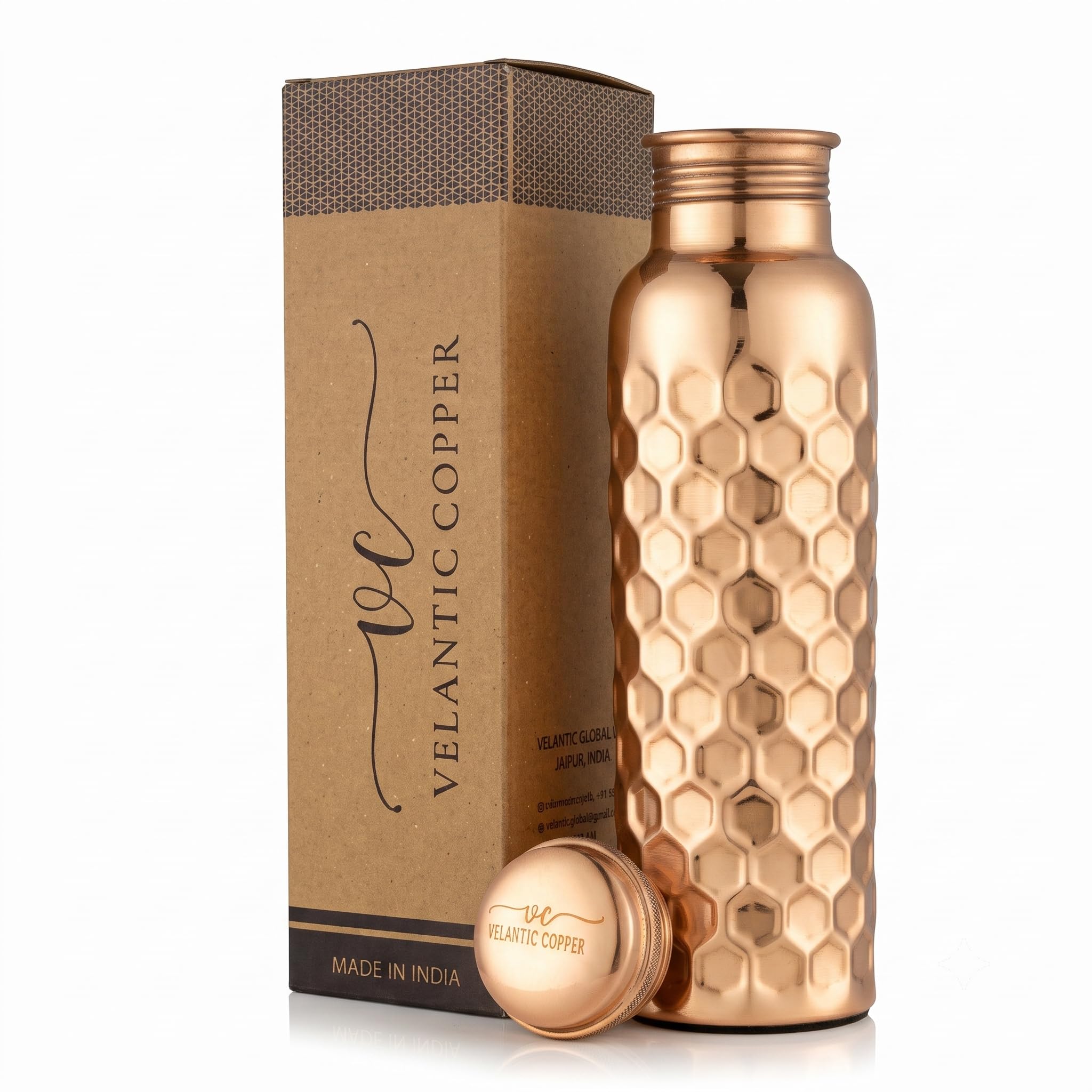 Velantic Copper front view showing full 32 oz bottle and elegant finish
