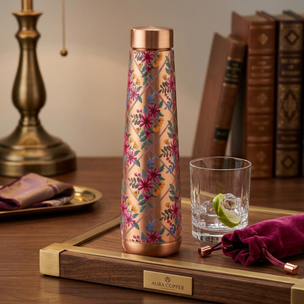 Velantic Copper bottle in office setting demonstrating convenient daily hydration benefit