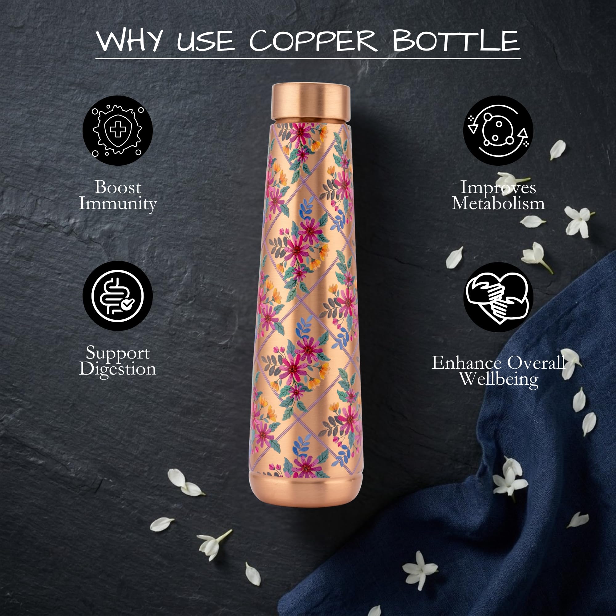 Velantic Copper side profile displaying 32 oz shape and easy-grip benefit