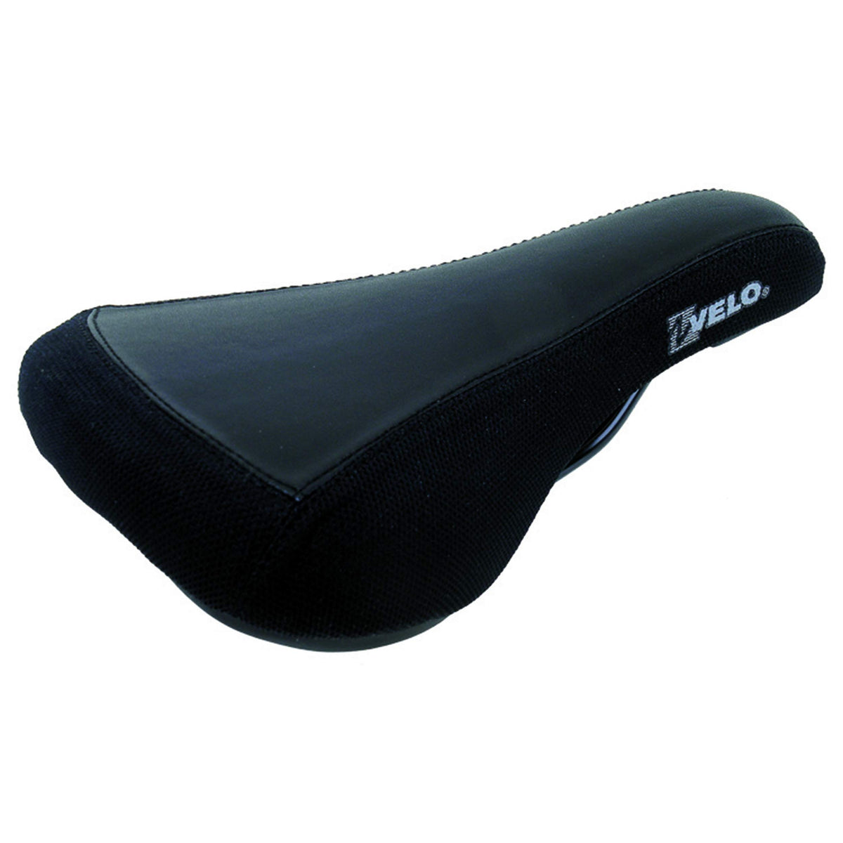 VELO front view of black BMX gel saddle showing shape and fit benefit