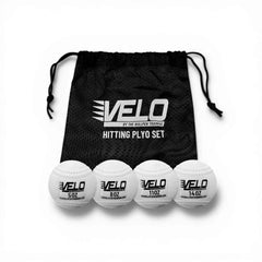 VELO by The Bullpen Training front view of four weighted balls and carry bag boosting practice
