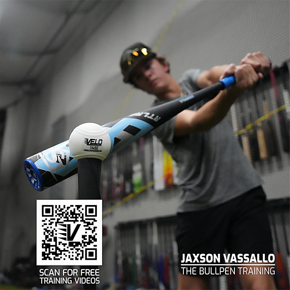 VELO by The Bullpen Training player hitting weighted ball during batting practice for power gains