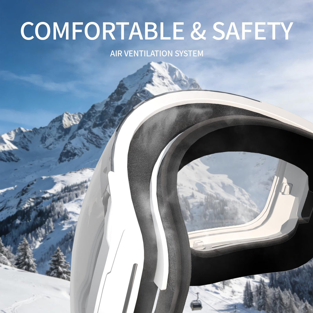 Veltuno goggles worn by skier illustrating clear vision on slopes