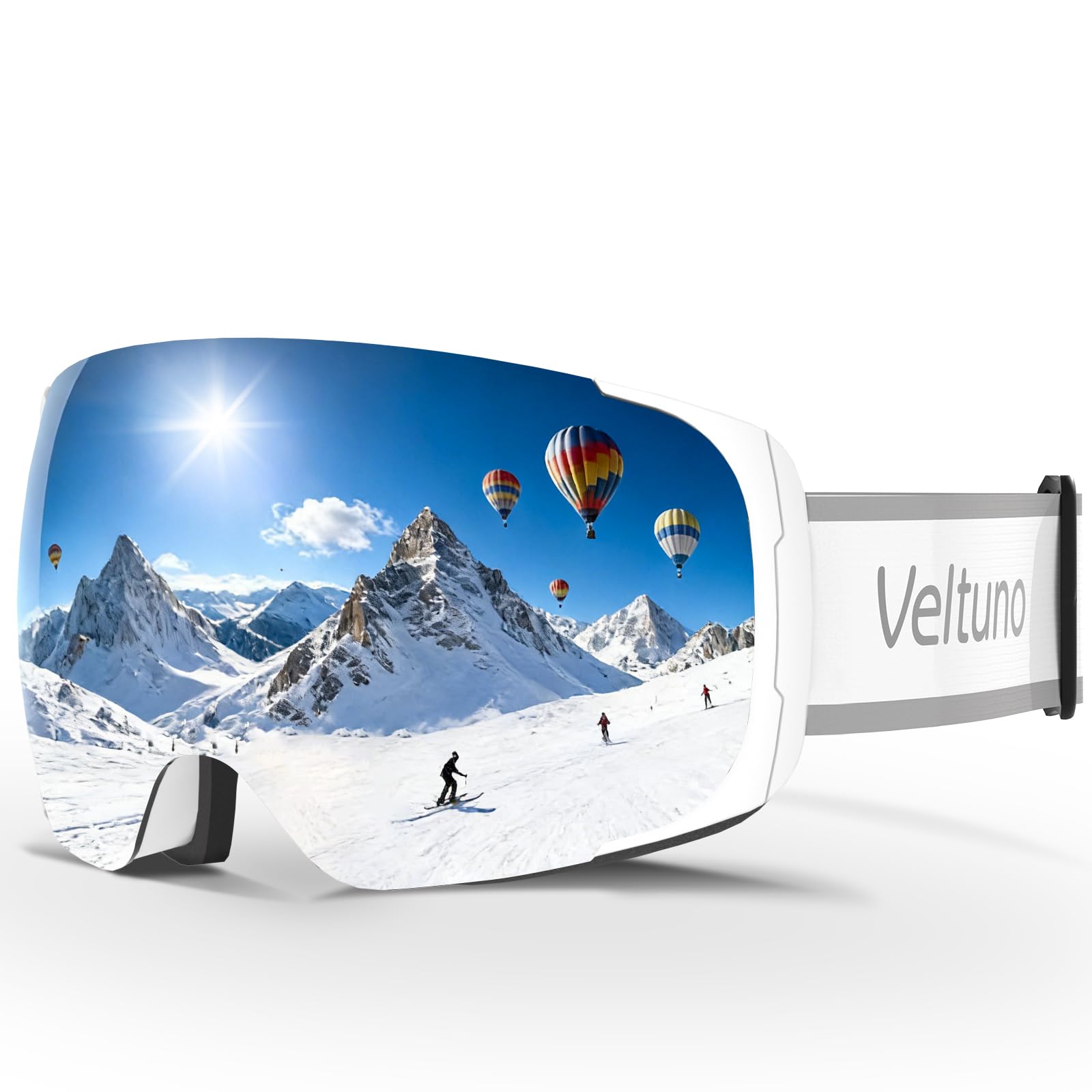 Veltuno white frame front view showing wide vision and comfortable fit