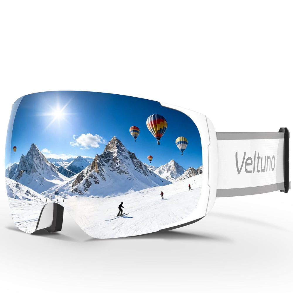 Veltuno white frame front view showing wide vision and comfortable fit