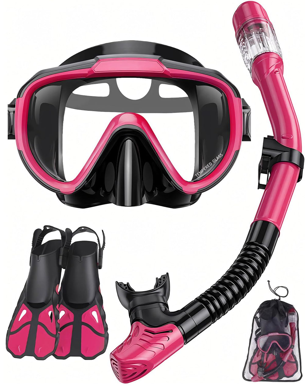 Vengreedo accessories laid out mask fins snorkel bag for quick gear check