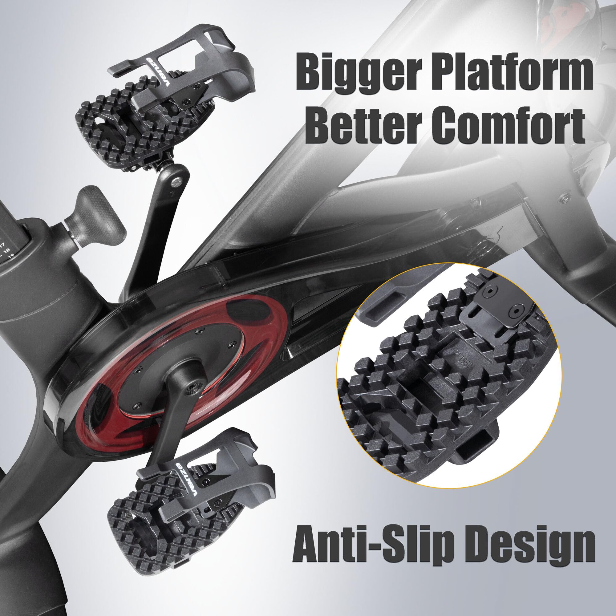 Venzo mounted on a Look Delta spin pedal showing quick-fit conversion benefit