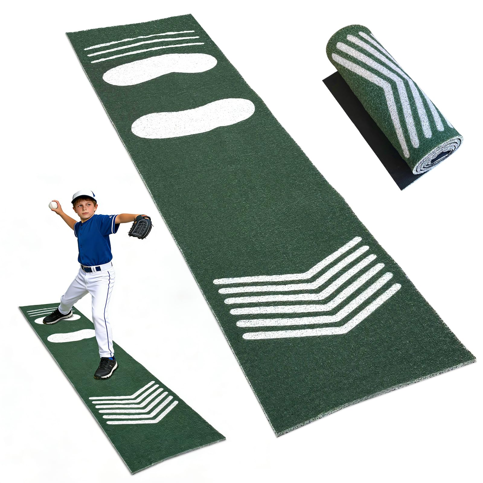 Vercxlyra pitching mat front view showing regulation footprint and stability benefits