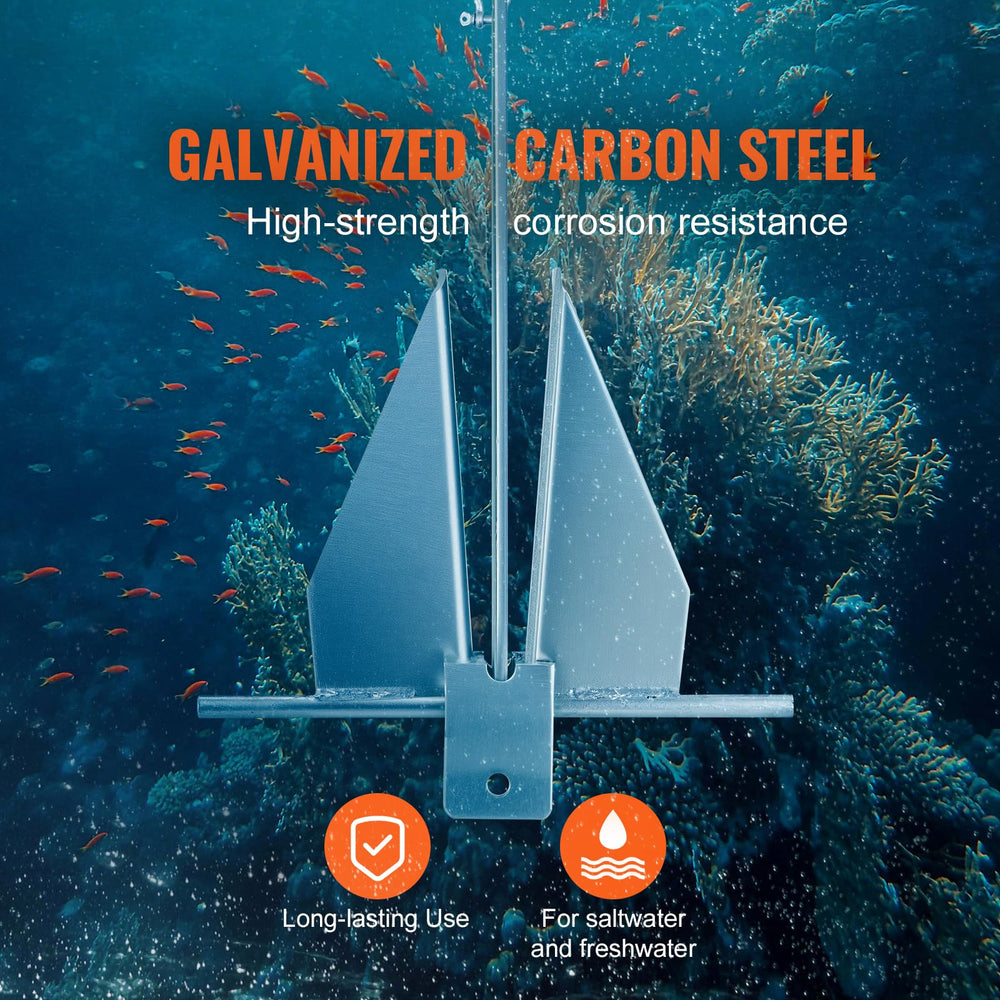 VEVOR anchor mounted on boat bow demonstrating ready-to-use setup