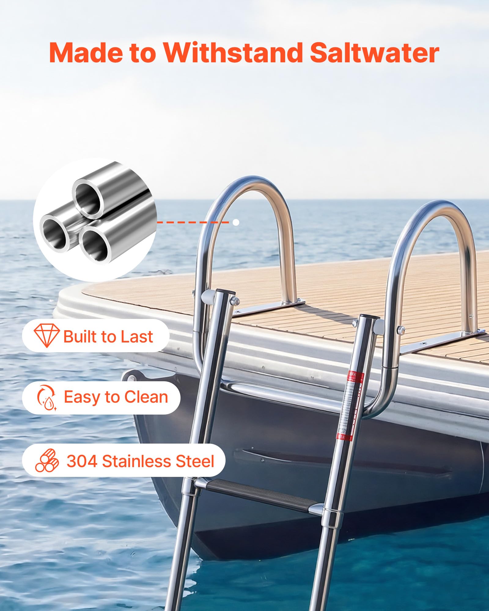 VEVOR folded ladder stored flat on deck saving space and reducing trip hazards